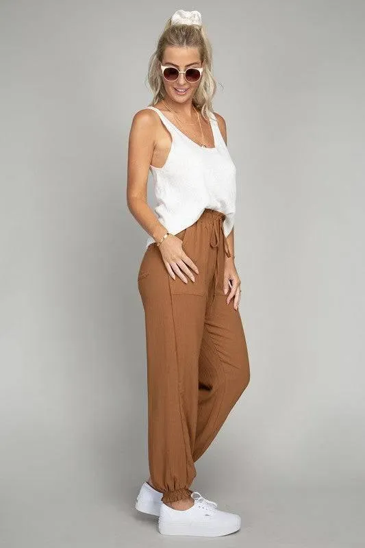 Women's waist tie jogger pants